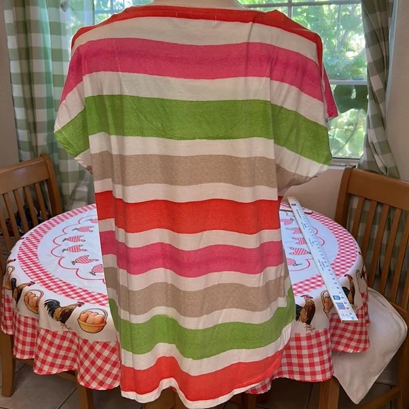 Liz Claiborne Short Sleeve Multi Colored Striped Crew Pullover T-shirt XL NWOT - Picture 2 of 6